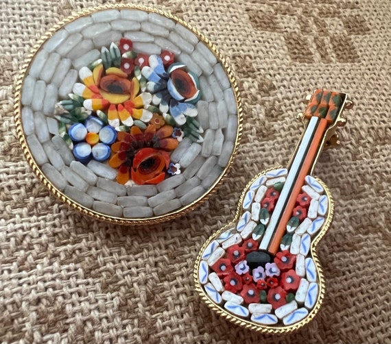 BROOCH Millefleur Italian Micro Mosaic Glass 2 Br… - image 10