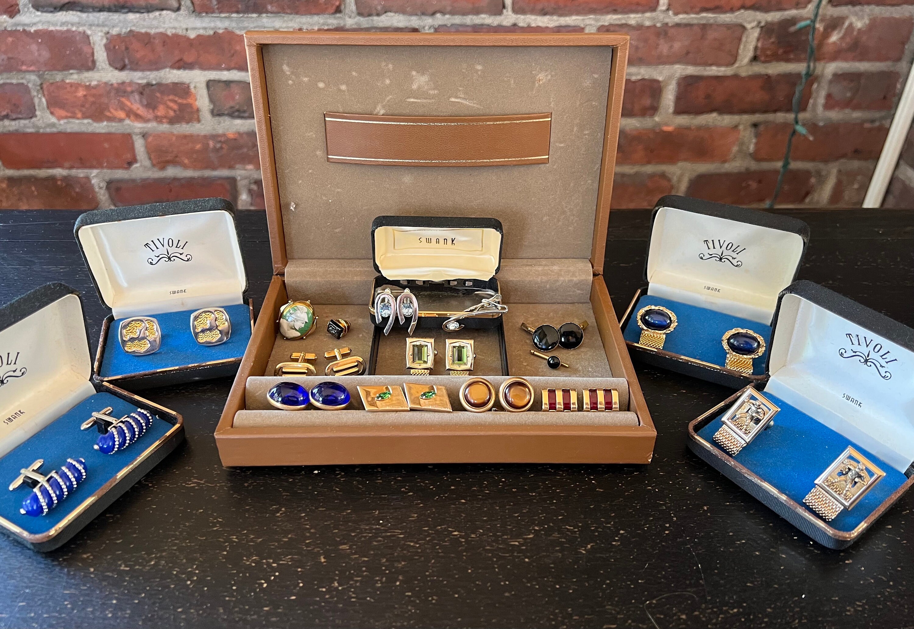 12 Sets Swank Tivoli Cufflinks 5 Orig. Boxes Mens Brown Swank