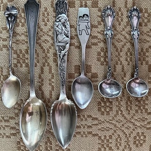 Sterling Silver Spoon Lot – RWS Smith, Towle, BMC – Salt, Demitasse, Child, Souvenir – 6 Vintage Spoons – 95g Hallmarked