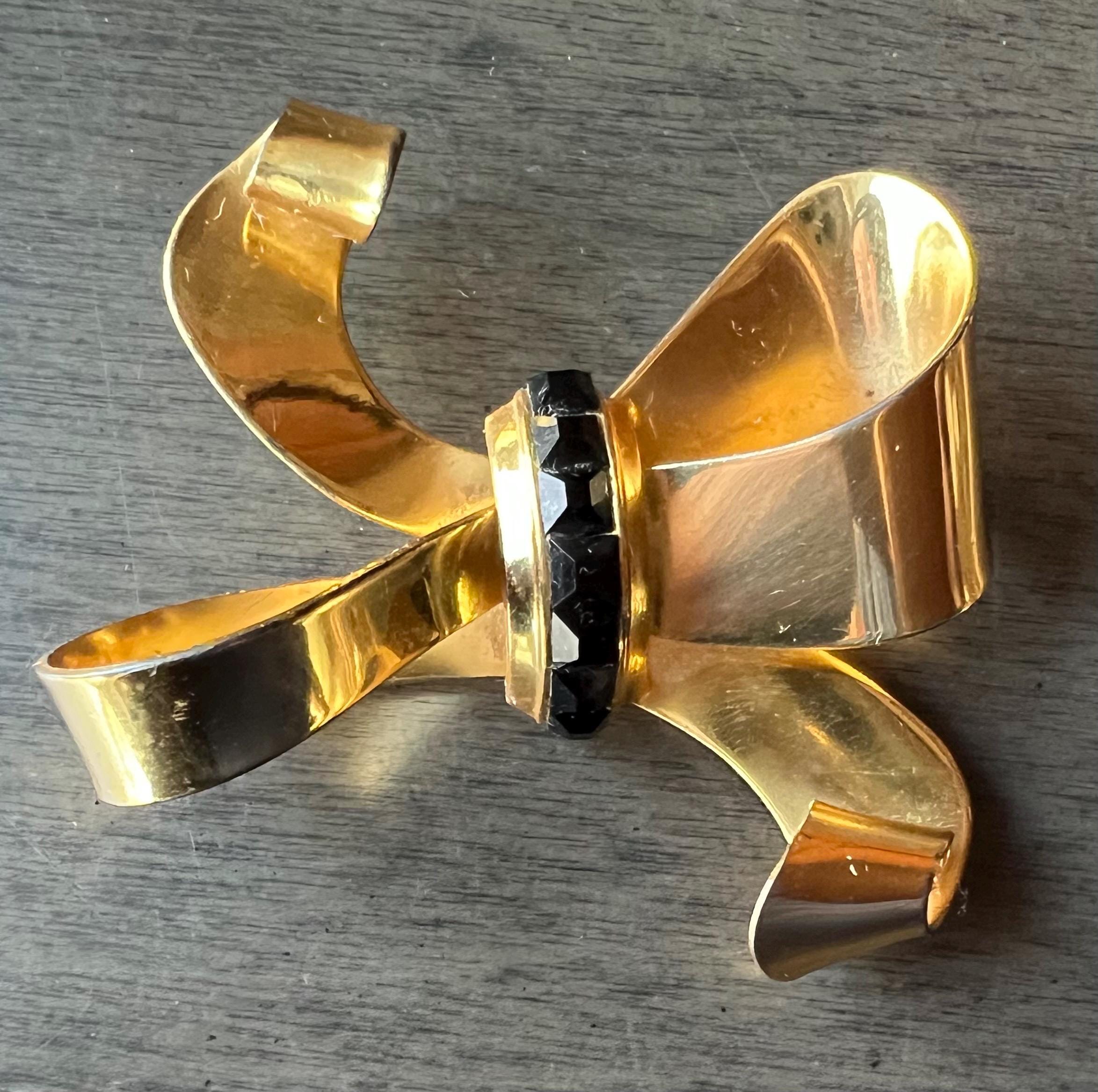 Corocraft Brooch, Gold With Black Marcasites & Central Pearl