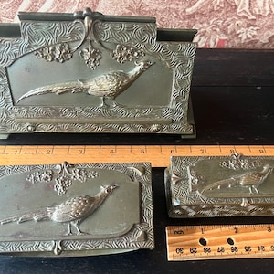 Jennings Brothers Bronze Pheasant Desk Set, 3 Piece Art Nouveau Office Decor