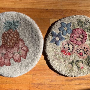 Vintage Hand Hooked Rug Chair Pads: Pineapple & Floral Decor