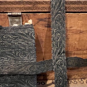 Antique French Mourning Trim Black Gold Brocade Ribbon 4 Yards | 1” Edwardian Fabric for Sewing, Costumes, Crafts, Decor