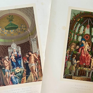 1870 Antique French Lithographs of Virgin Madonna & Saints Italian Renaissance Art Bellini Mantegna Chromolithographs by F Kellerhoven Paris
