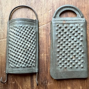 2 Antique Dollhouse Miniatures Food Graters 19th Century German Tin Kitchen Stove Metal Slicer Marklin Gottschalk Puppenhaus Doll