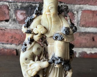 Shoulao Shou Lao Statue Soapstone Chinese God of Longevity