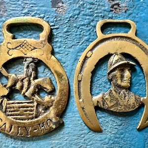 Vintage Horse Brass Medallions - Equestrian Hunting, Jubilee, Coracle, Jockey - Lot of 4
