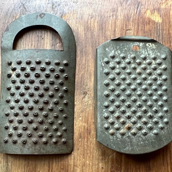 2 Antique Dollhouse Miniatures Food Graters 19th Century German Tin Kitchen Stove Metal Slicer Marklin Gottschalk Puppenhaus Doll