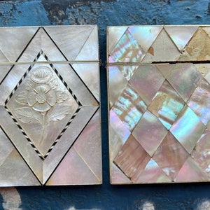 2 Vintage Mother of Pearl Cigarette Cases • Art Deco • Needs Repair • Tobacciana • MOP Inlay • Display or Restore • 1920s-40s Gift