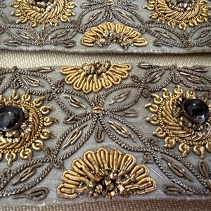 Vintage Embroidered Sash Belt: Handmade Indian Fabric, Purple Stone Cabochons