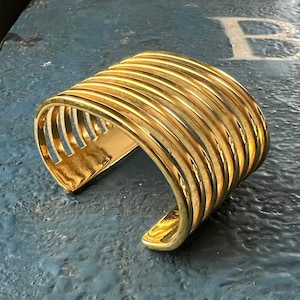 Linda Dano Gold Tone Cuff Bracelet: 1980s Vintage Statement Piece
