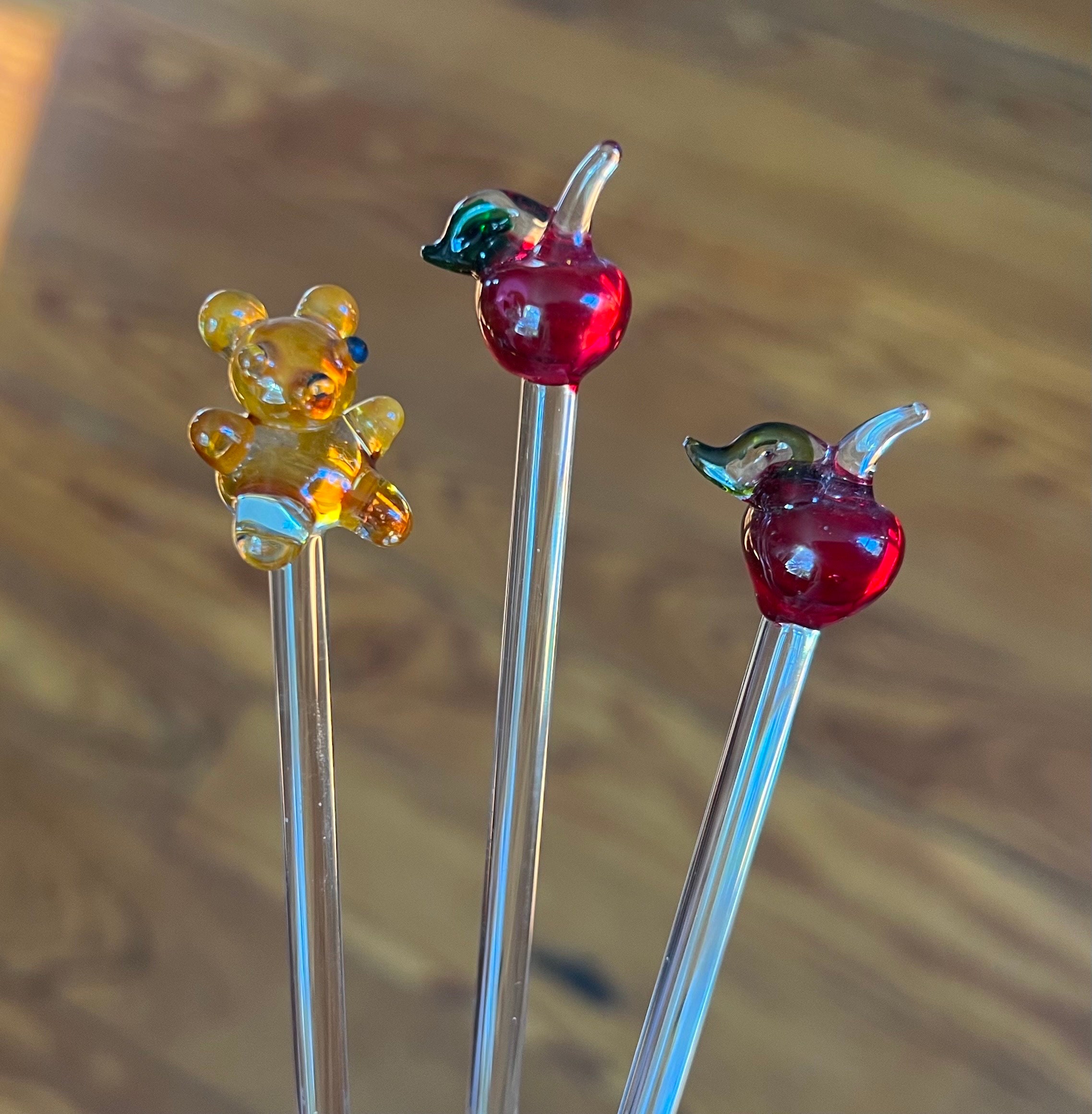 16 Vintage Hand Blown Glass Swizzle Sticks Drink Stirrers Figural 