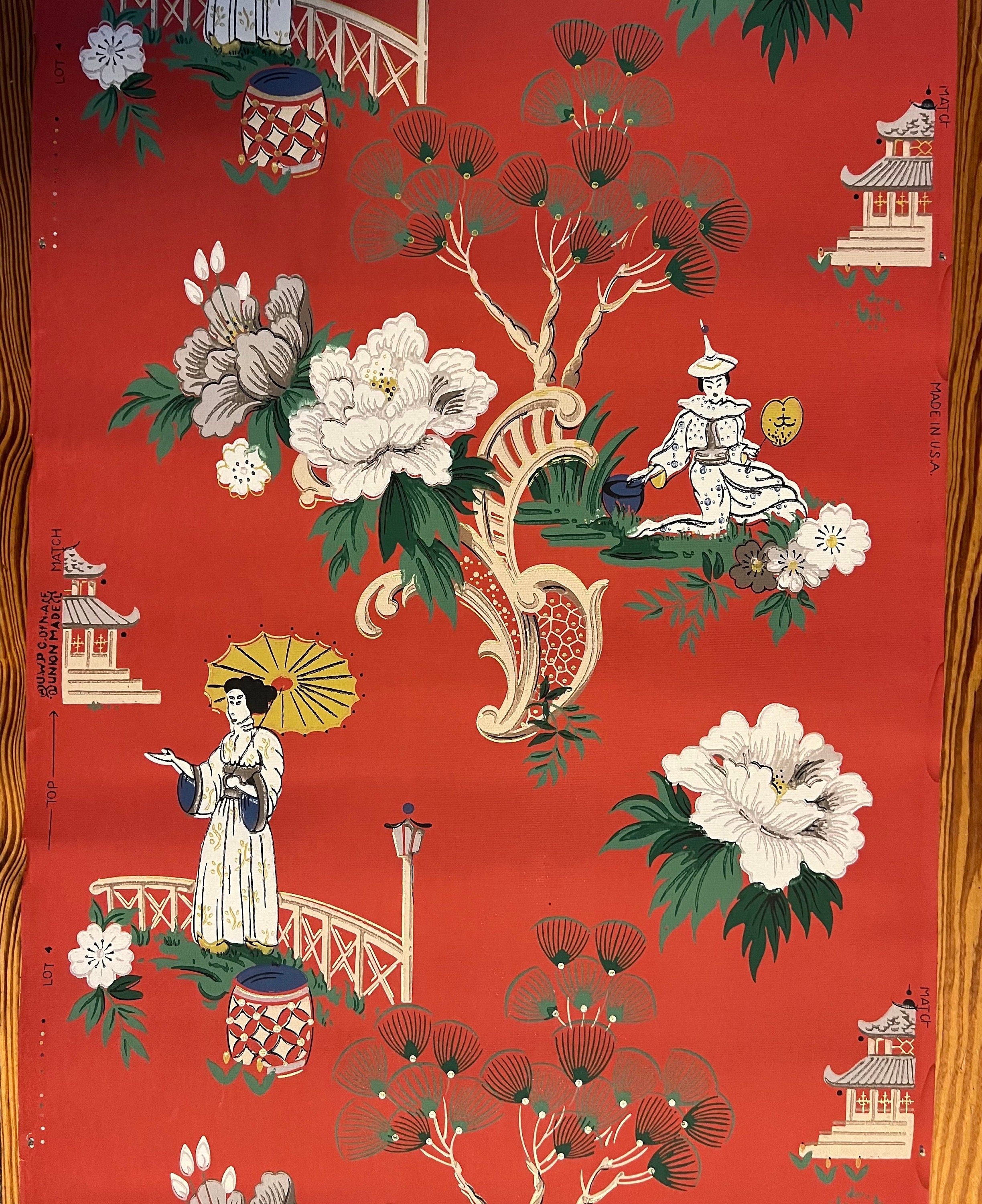 1920s Antique Wallpaper Chinoiserie 5 Yds Ornamental Garden 1920s Antique Wallpaper Chinoiserie 5 Yds Ornamental Garden