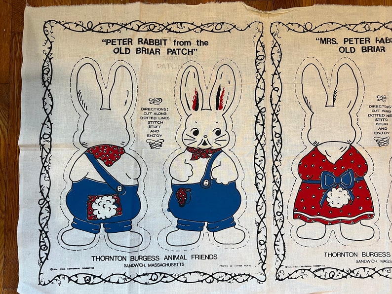 1974 Thornton Burgess Peter Rabbit Cut and Stuff Fabric Sandwich ...