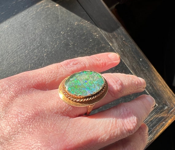 RING 1930s Opal Ring 14K Gold & Australian Black … - image 2