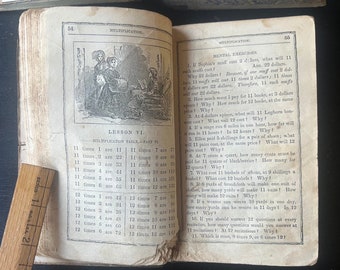1859 & 1867 Antique Arithmetic Books | Illustrated Child's
