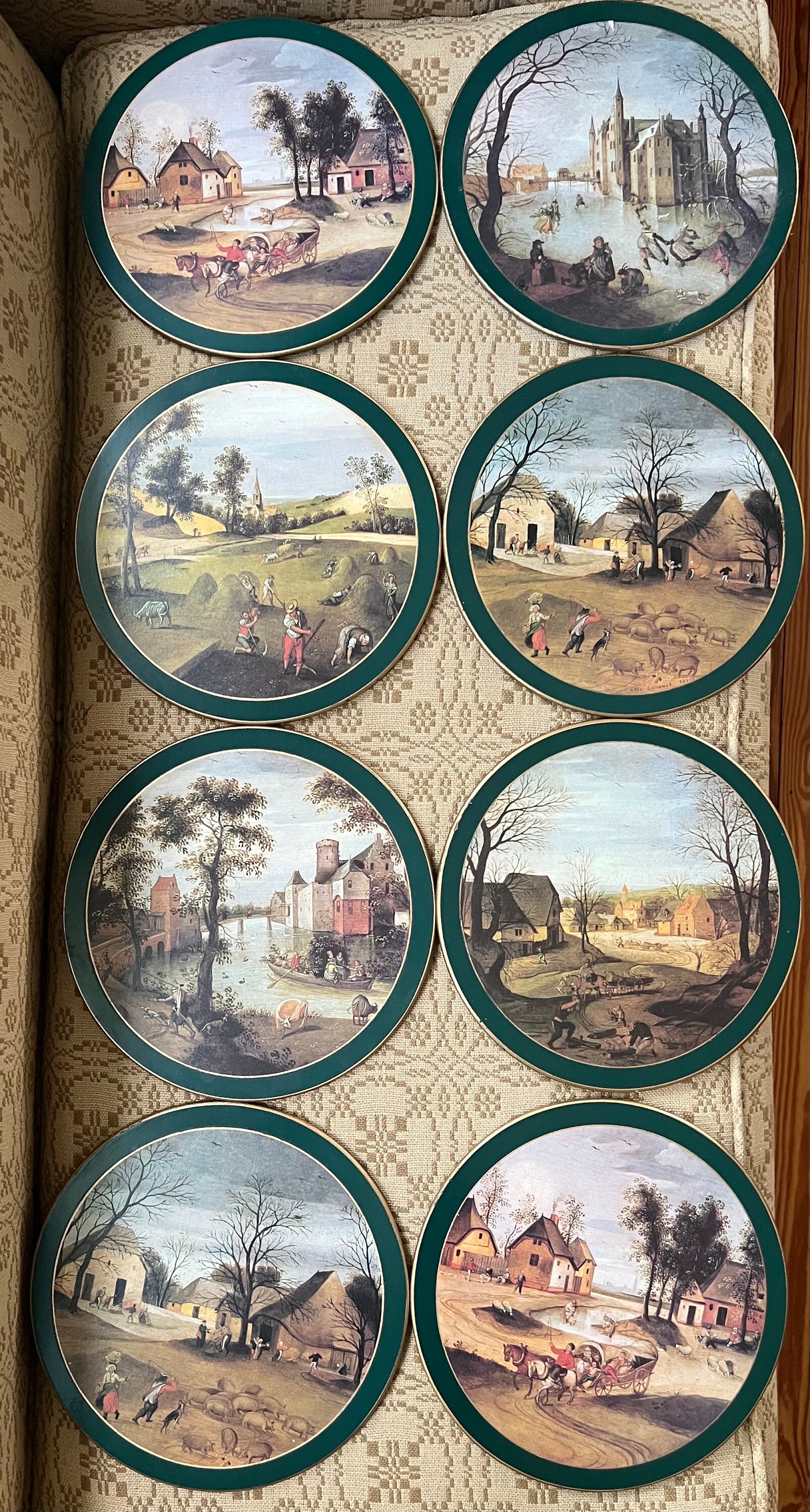 12 Early Lady Clare Round Tablemats Country Scenes by Abel Grimmer Gold