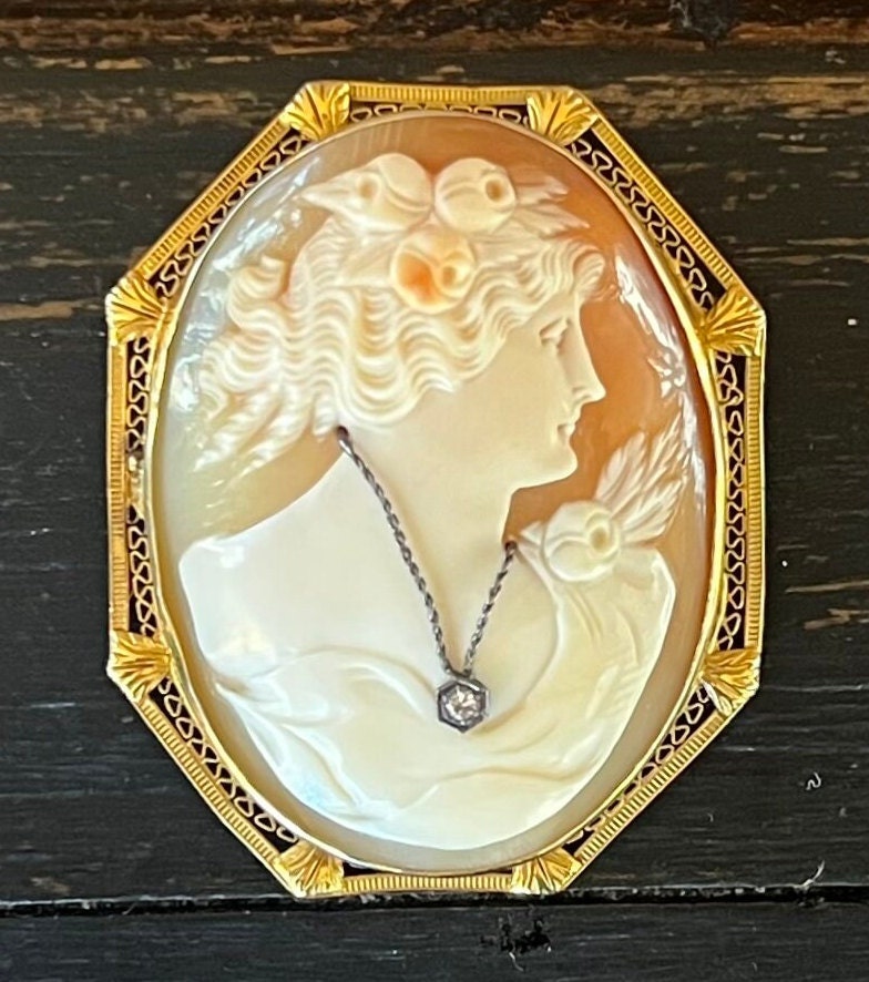 Pendentif Et Broche Camée En Or 18K, Argent Et Diamants - Espagne XIXe Siècle - Occasion