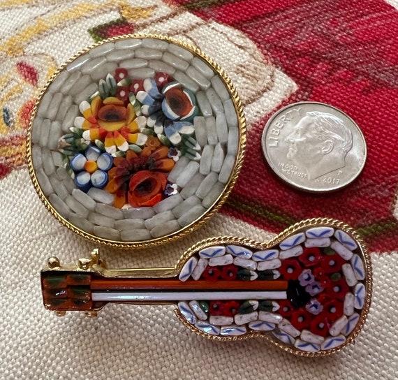 BROOCH Millefleur Italian Micro Mosaic Glass 2 Br… - image 2