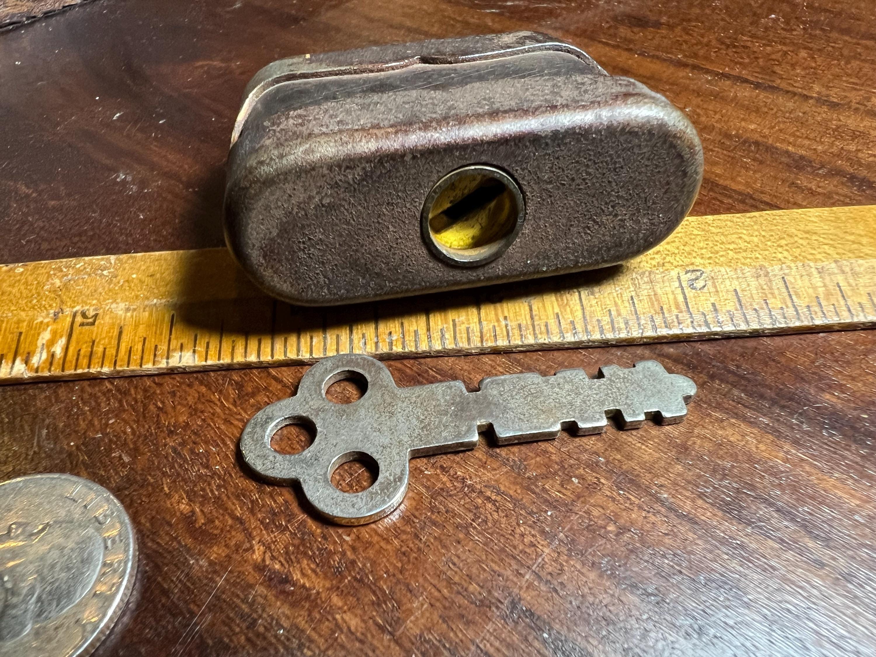 Warded Lock Key Moden Working Mid-century Laminated-steel Padlock With Key — Unmarked 1930s ...