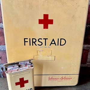 1942 Johnson & Johnson First Aid Kit | Rare Band-Aid Tin w/ Original Bandages | WWII Red Cross Metal Box Synol Soap | Vintage Medical Supply