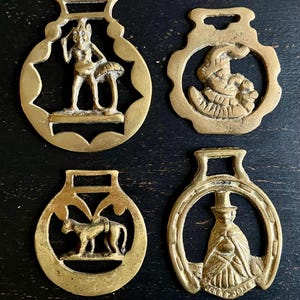 Vintage Horse Brass Medallions: Heraldic Monkey, Elf, Jester, Jennie Jones