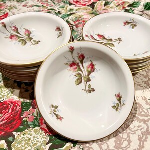 Rosenthal Petal Lane Moss Rose Berry Bowls - Set of 12 Gold Rim Dessert Dishes