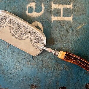 Antique Silverplate Crumber with Sterling Silver Collar & Stag Handle — John Round for Sheffield — 19th Century Table Sweeper