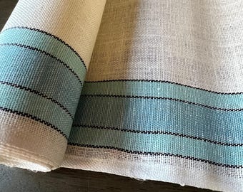 1930s Linen Toweling Fabric: 5 Yards Sky Blue Aqua Stripes