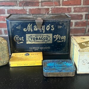 TOBACCO Tins Lot of 5 Antique Mayo’s Lunchbox Tin Sensible J. Wright & Co. Pride of Virginia JG Dill's Best Edgeworth Litho Advertising