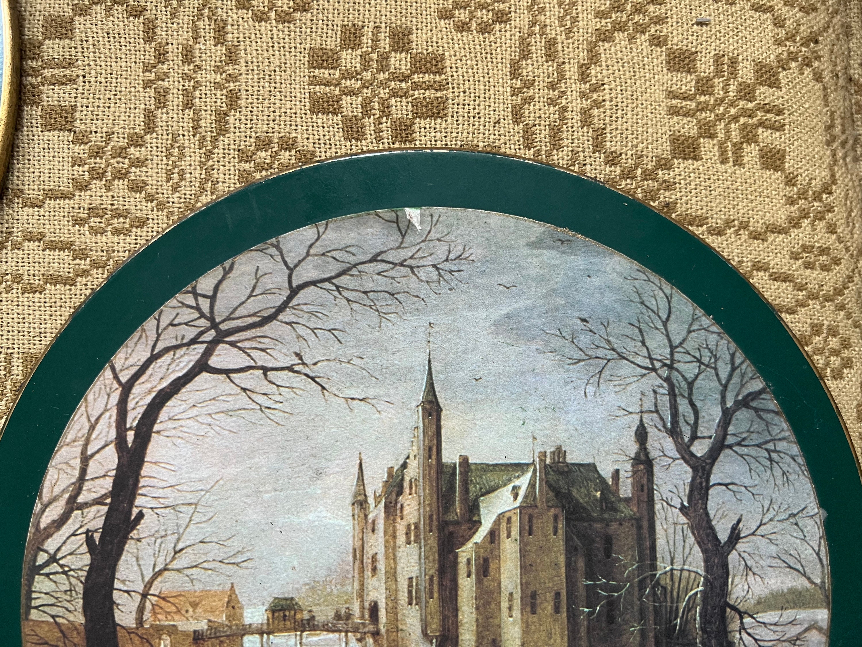 12 Early Lady Clare Round Tablemats Country Scenes by Abel Grimmer Gold