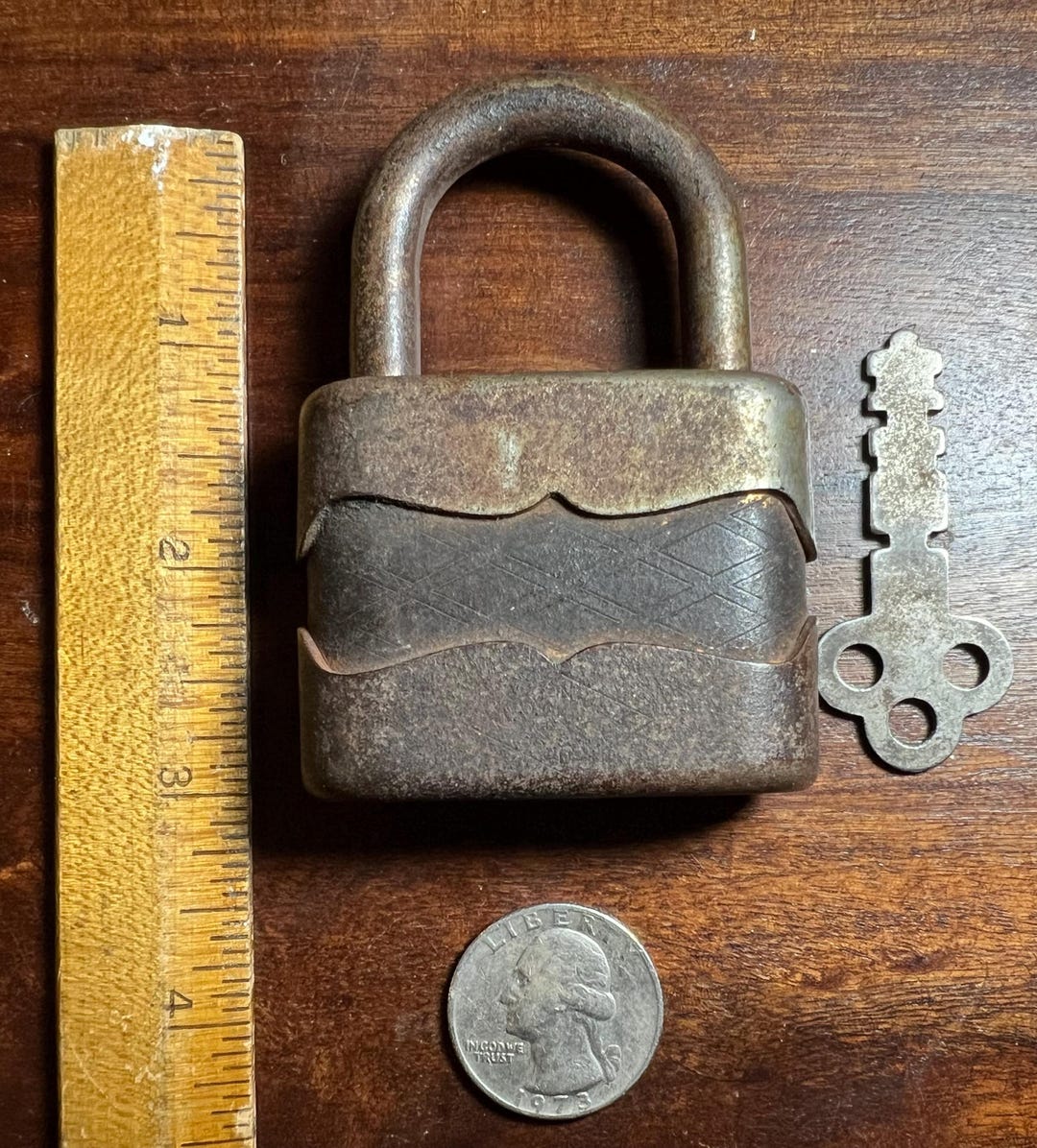 Warded Lock Key Moden Working Mid-century Laminated-steel Padlock With Key — Unmarked 1930s ...