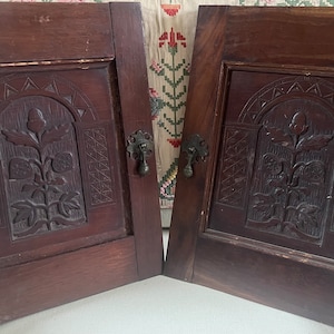 Antique Carved Wood Cabinet Doors: Arts & Crafts Restoration Pair