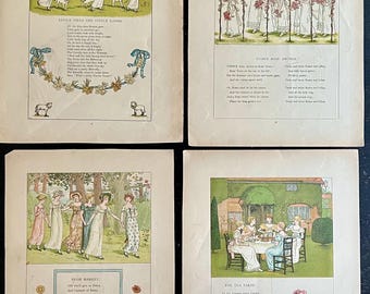 1885 Kate Greenaway Marigold Garden Illustrated Pages Victorian Children Art Lot