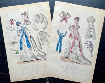 1850s Paris Fashion Plates Lingerie Study Petit Courrier des Dames Pair