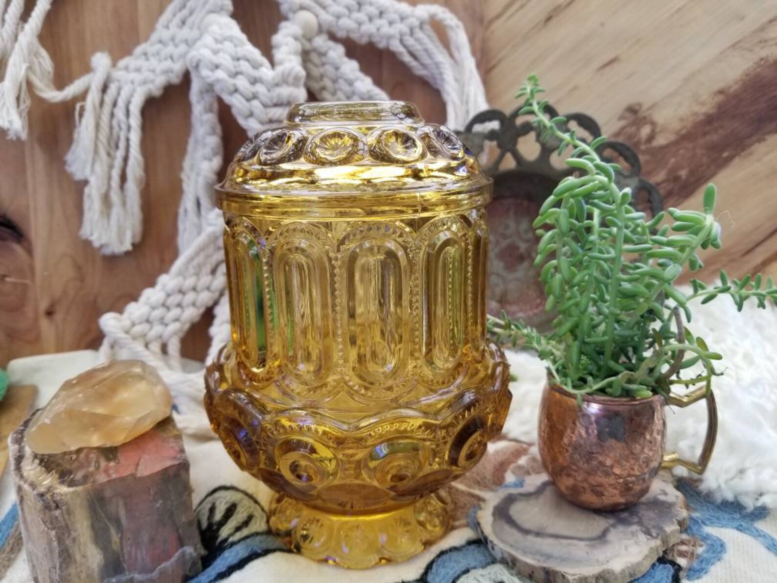 Delicious amber glass hurricane candle holder. This L. E.Smith Etsy