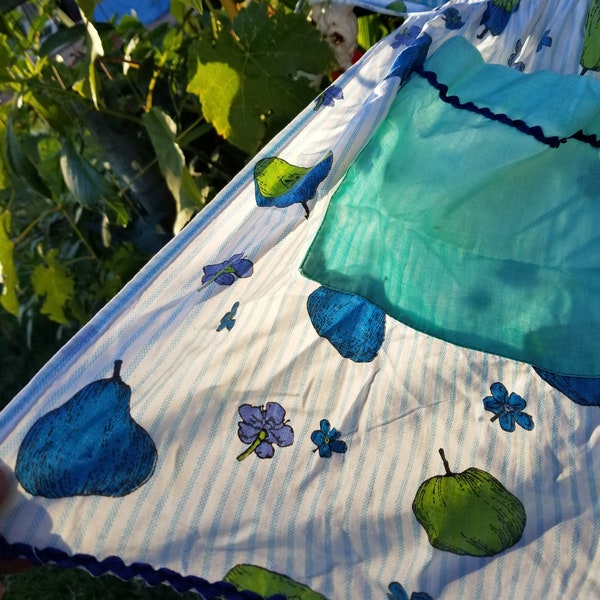 Vintage apron. This sweet blue and aqua striped apron belongs in your farmhouse kitchen. We rescue aprons.  Sold in as is condition.