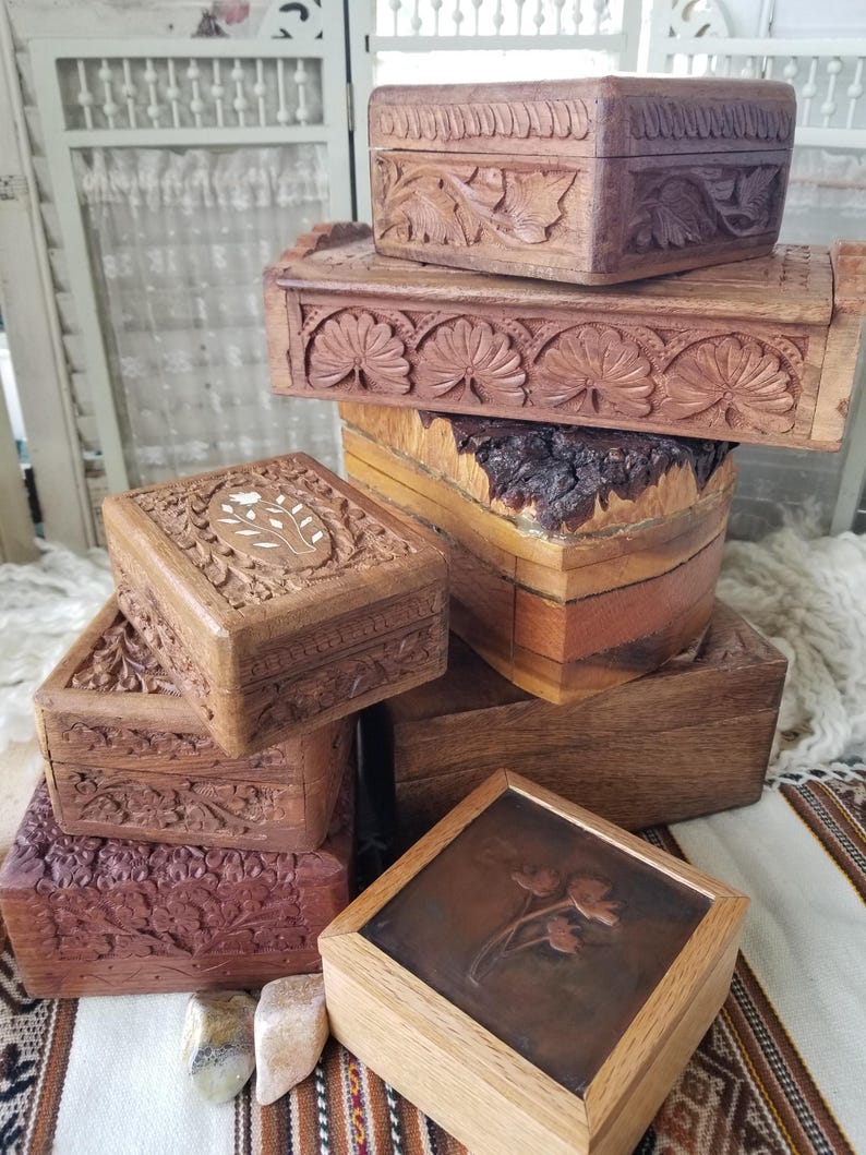 Your Choice of 8 Groovy Carved Wood Trinket Boxes. This Selection of ...