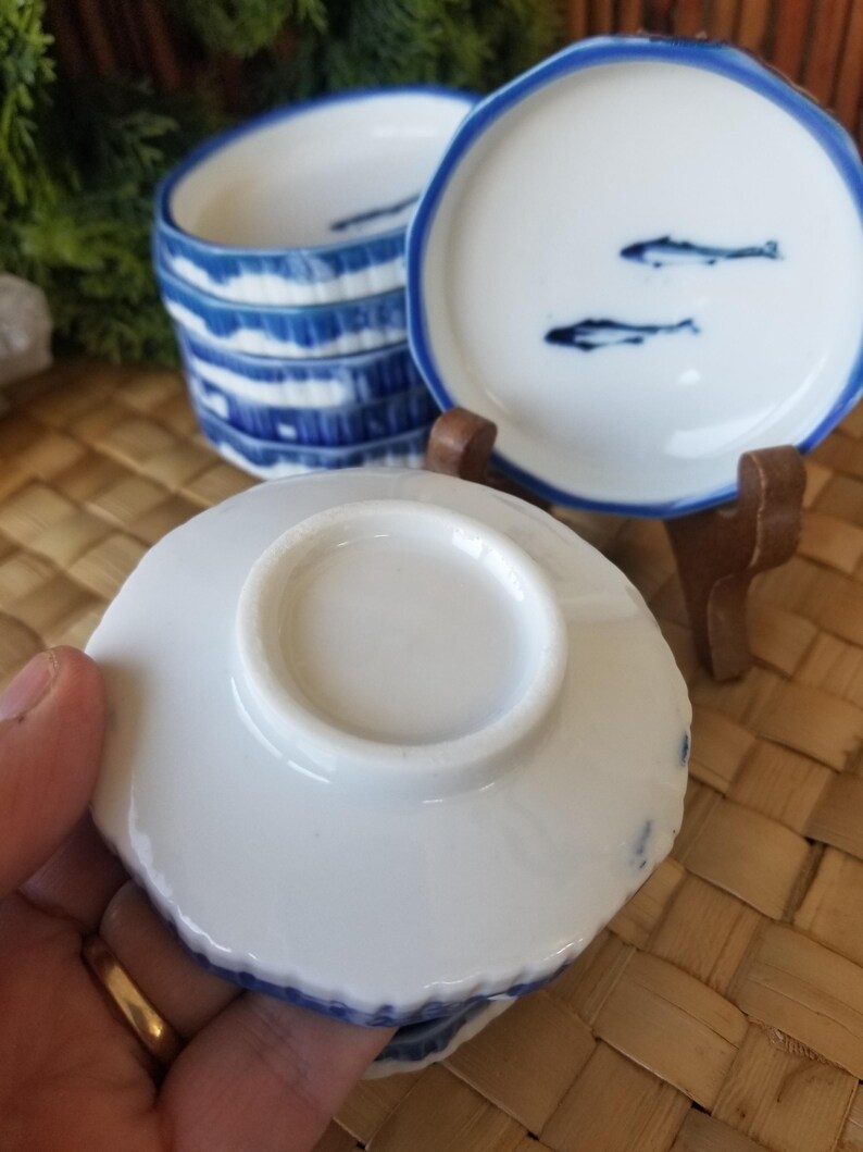 Delightful Set of 8 Vintage Japanese Dipping Dishes. These Blue and