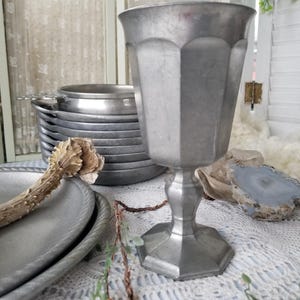 Single enchanting Gorham pewter chalice. This simple primitive pewter goblet invokes Gothic Renaissance inspiration.