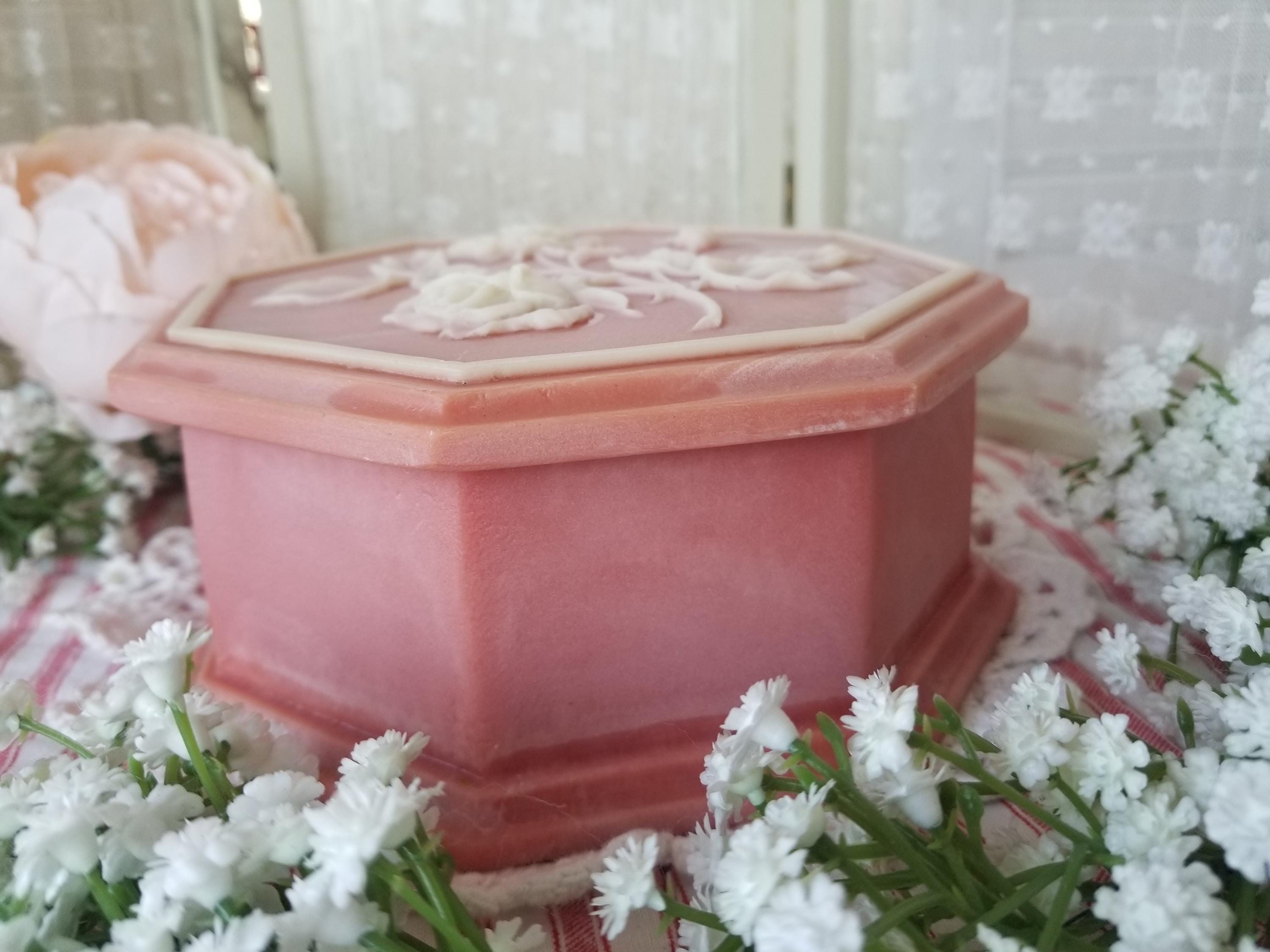 Pink Incolay Box Sweet Romantic Soft Pink Jewelry Box. This Little 1970s Octagon Design ...