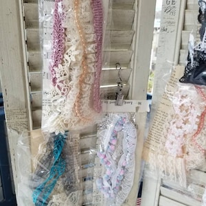 Vintage and antique lace and tatting snippets. These romantic lace bundles are perfect for junk journaling. Variety of lovely color themes.