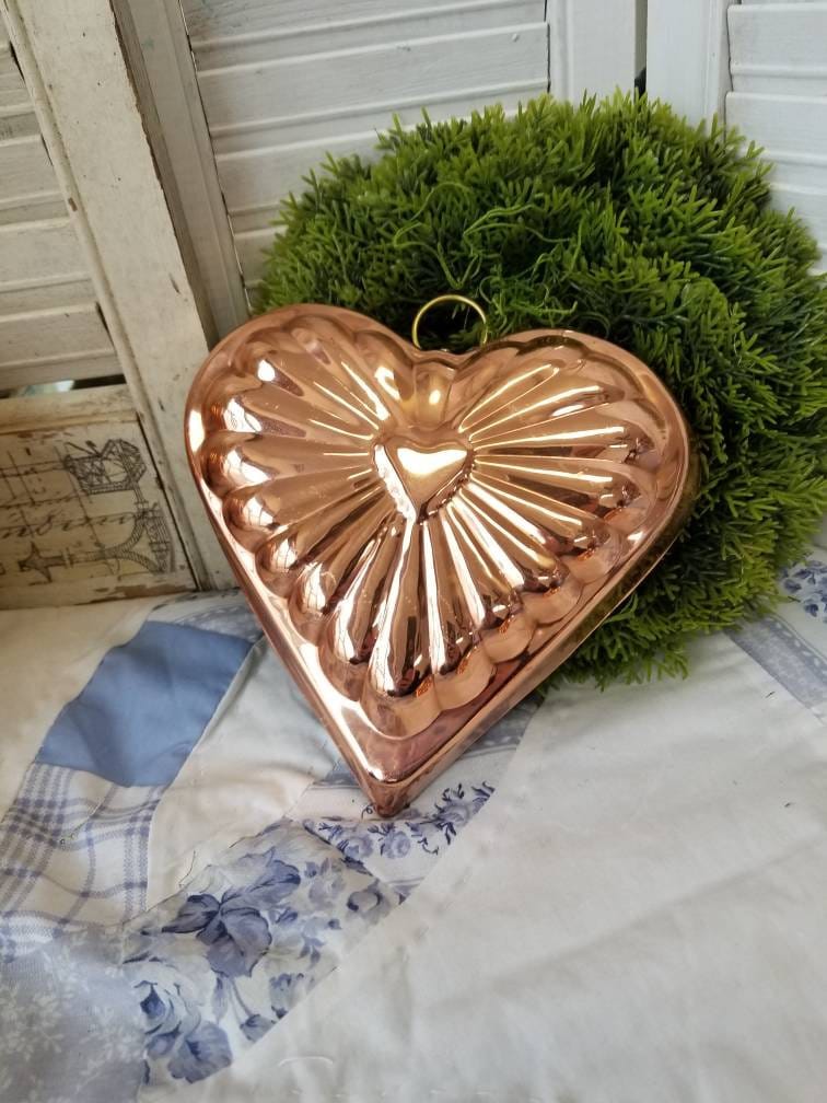 Sweet and Charming Heart Shaped Copper Mold. This Shiny Copper
