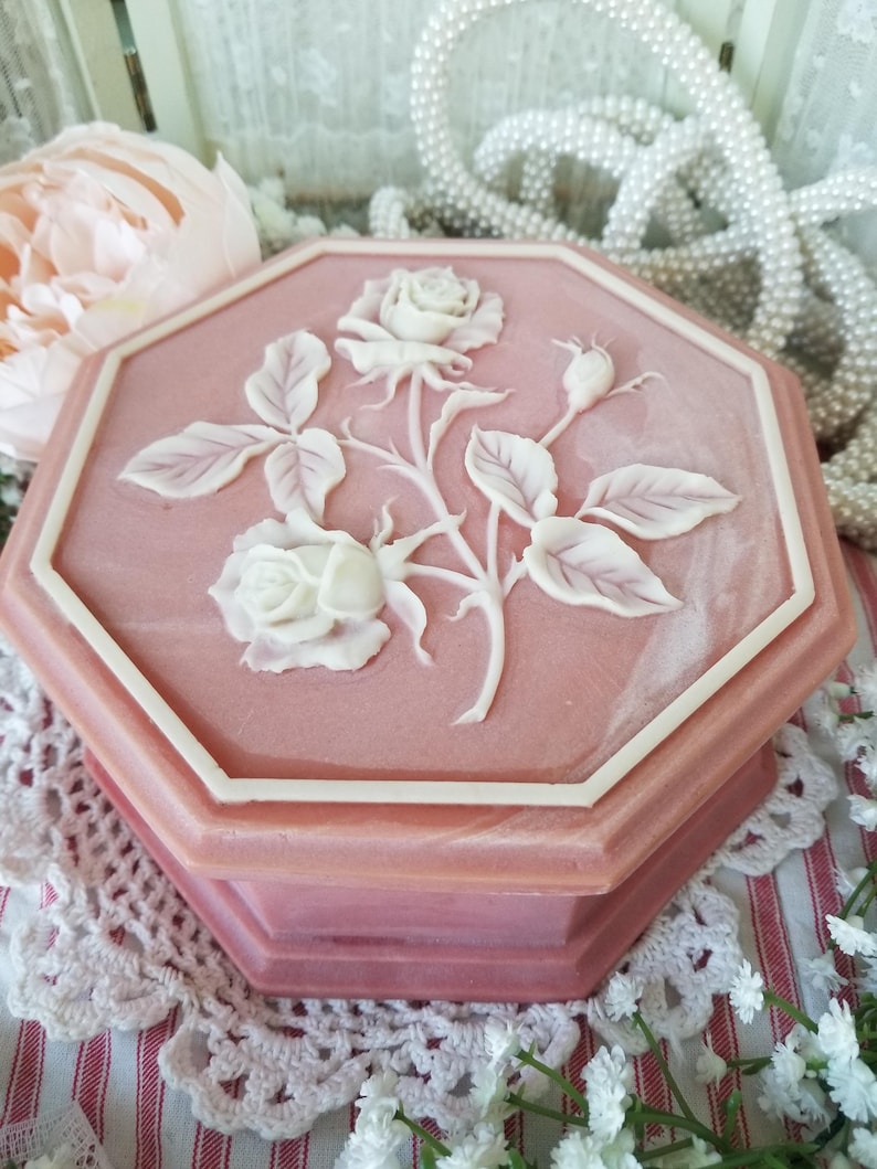 Pink Incolay Box Sweet Romantic Soft Pink Jewelry Box. This Little 1970s Octagon Design ...