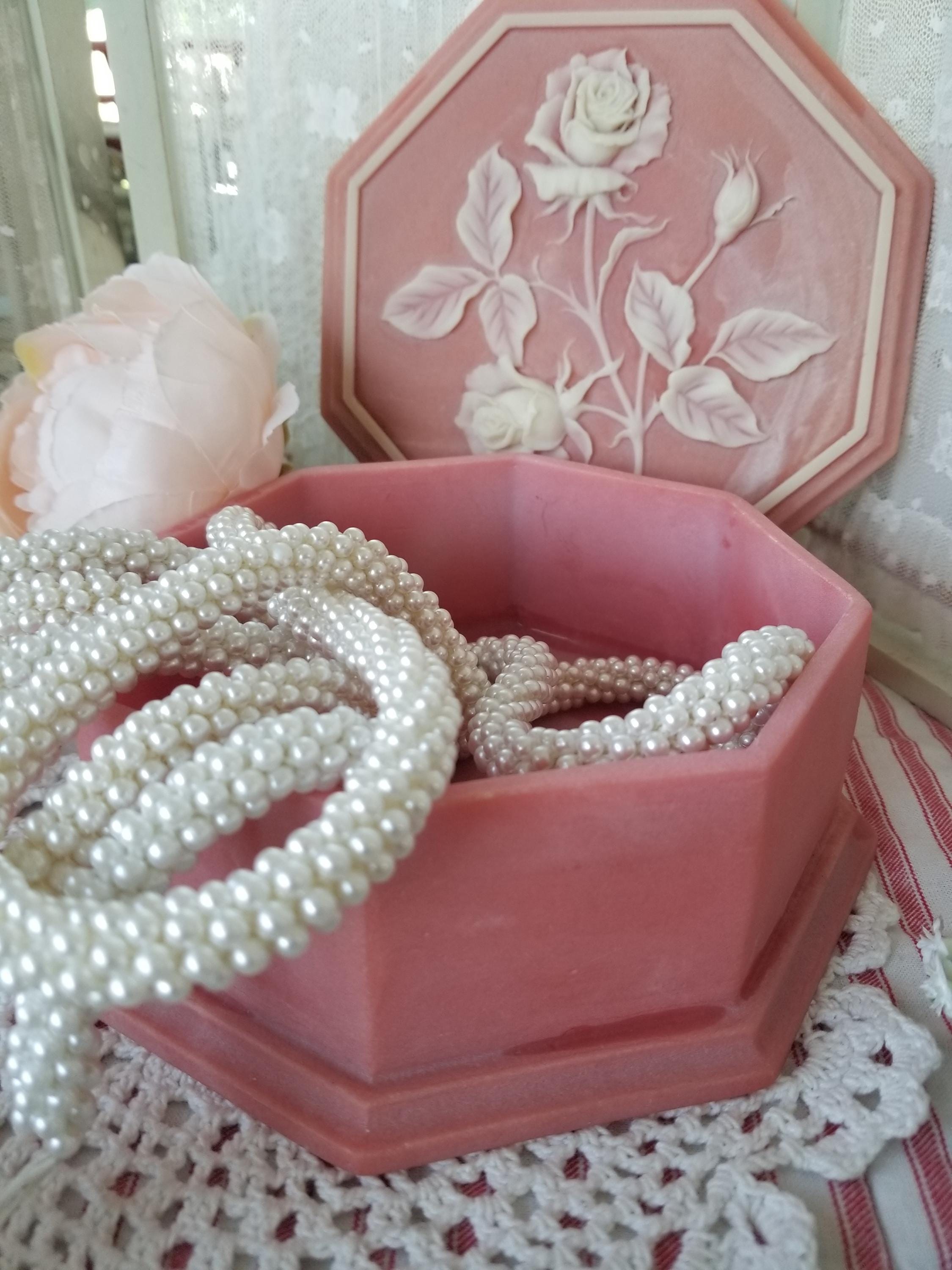 Pink Incolay Box Sweet Romantic Soft Pink Jewelry Box. This Little 1970s Octagon Design ...