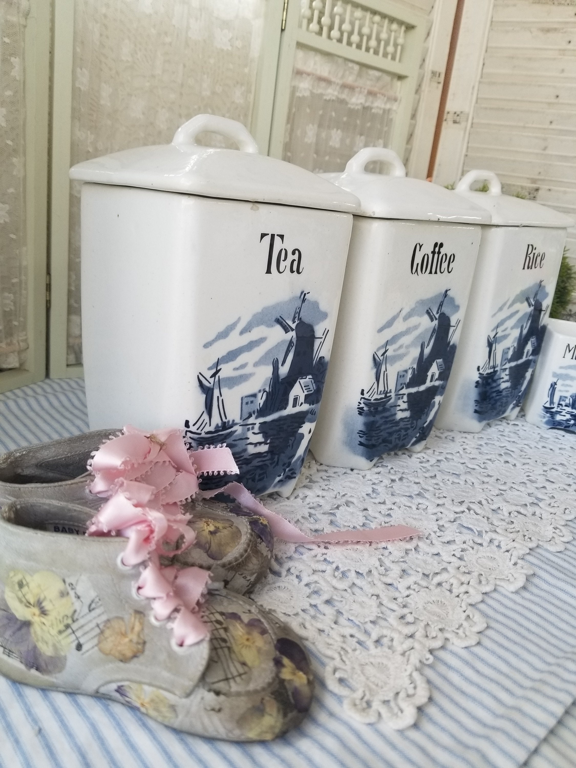 Glorious Antique Mepoco Ware Germany Canister Set. Featuring