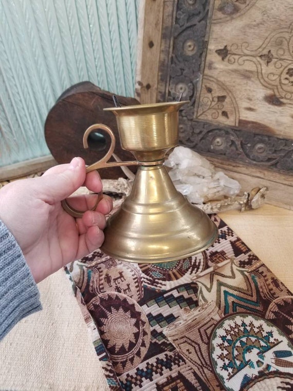 Rustic Brass Chamber Stick. This Vintage Patinated Chamber Stick is Filled  With Rustic Intrigue and Charm. Add Light and Love to Your Home. 