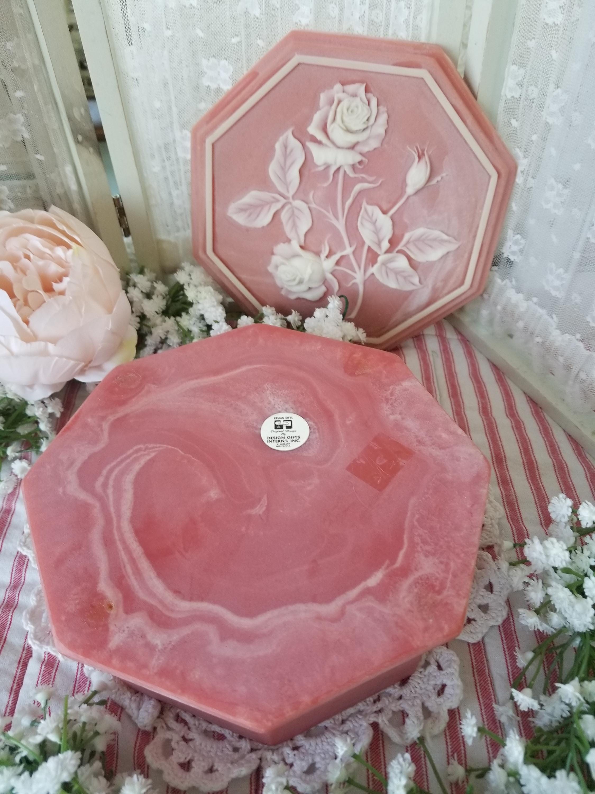 Pink Incolay Box Sweet Romantic Soft Pink Jewelry Box. This Little 1970s Octagon Design ...