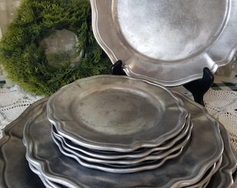 Your choice of 3 different sized pewter QueenAnne style platters. Make a big statement on your farm table with these pewter Chargers.