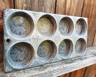 Rustic primitive Graniteware muffin pan. These delicious antique enamelware muffin pan belongs in your rustic Farmhouse kitchen.